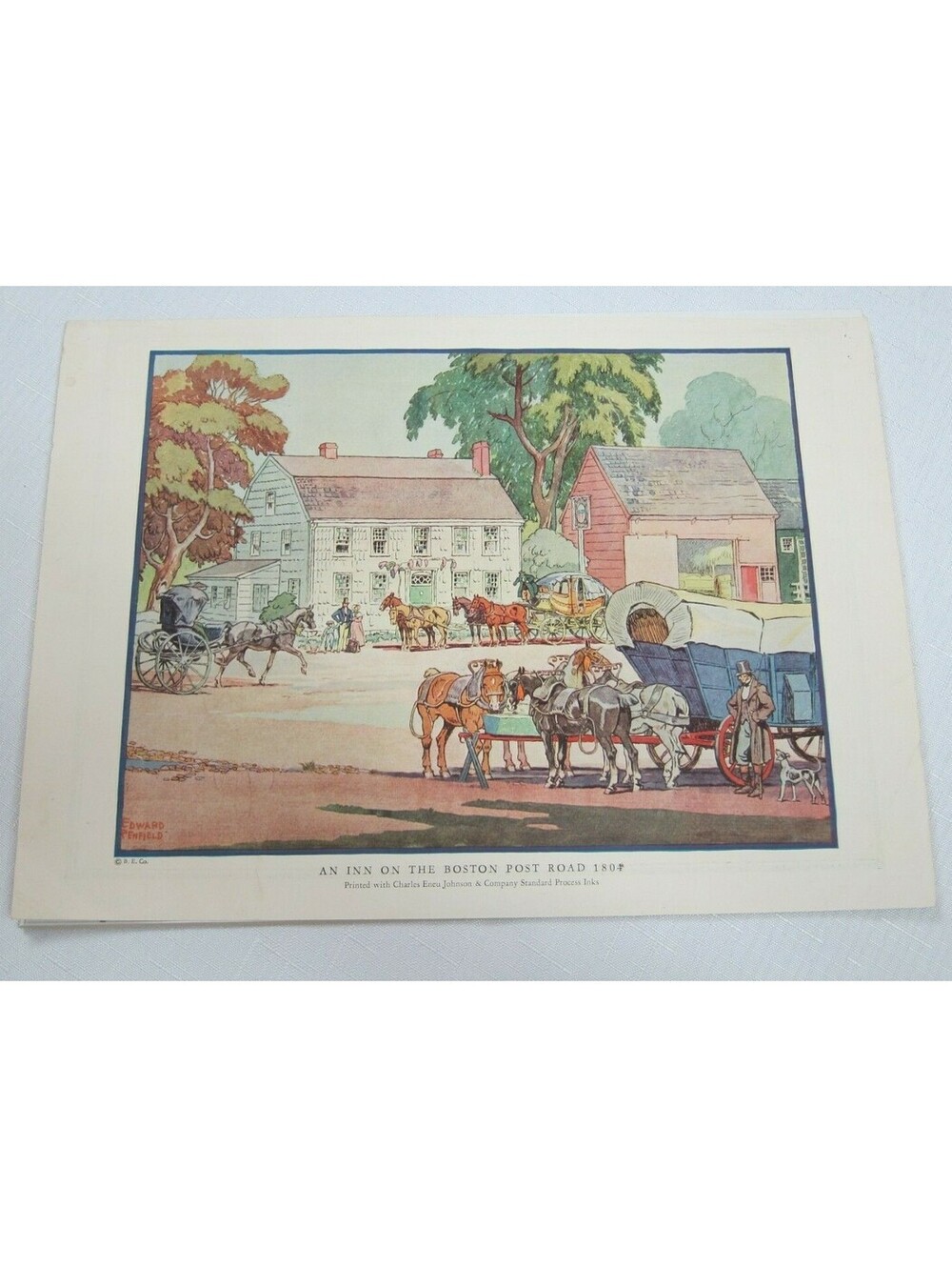 Antique Edward Penfield Color Litho Art Print 9 x 12 INN ON THE BOSTON POST 1804
